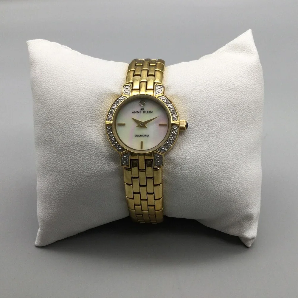 Anne Klein Diamond Womens Watch 24mm MOP Gold Tone Bracelet New Battery 6.25